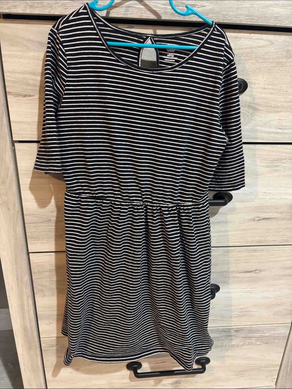 Girls Black and White Striped Short Sleeve Dress
